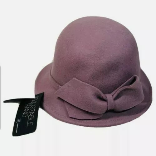 INC Womens Bow Cloche Wool Hat Dusty Lilac Adjustable One Size