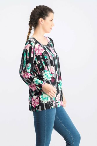 JM Collection Printed Pleated-Back Blouse, Size Large