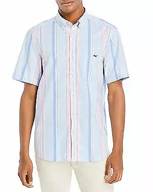 Vineyard Vines Mens Stretch Cotton Short-Sleeve Awning Stripe Shirt, Size Large