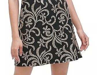 Kensie Womens Black Sequined Short Sleeve Jewel Neck Fit Flare Dress- Size 0