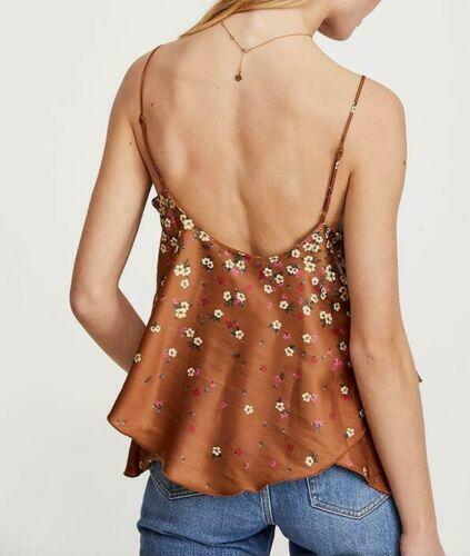 Free People Womens Brown Floral Spaghetti Strap Square Neck Tank Top Size M