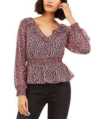 Bar III Womens Printed Double V Neck Peplum Top, Size XS