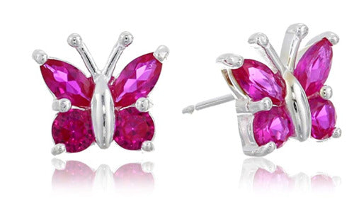 Amazon Collection Sterling Silver Gemstone Butterfly Stud Earrings