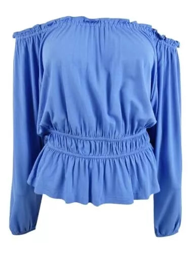 Ralph Lauren Top Blouse Peplum Jersey Ruffle Off-the-Shoulder Petite Size PM