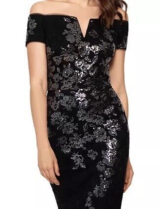 Xscape Womens Petite Lace Sequin Sheath Dress, Size 6P