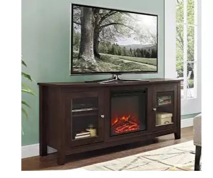 Walker Edison 58 Wood Media TV Stand Console With Fireplace