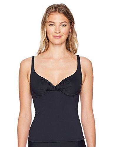 Bleu Rod Beattie Womens Over The Shoulder Twist Tankini Top, Black, 14