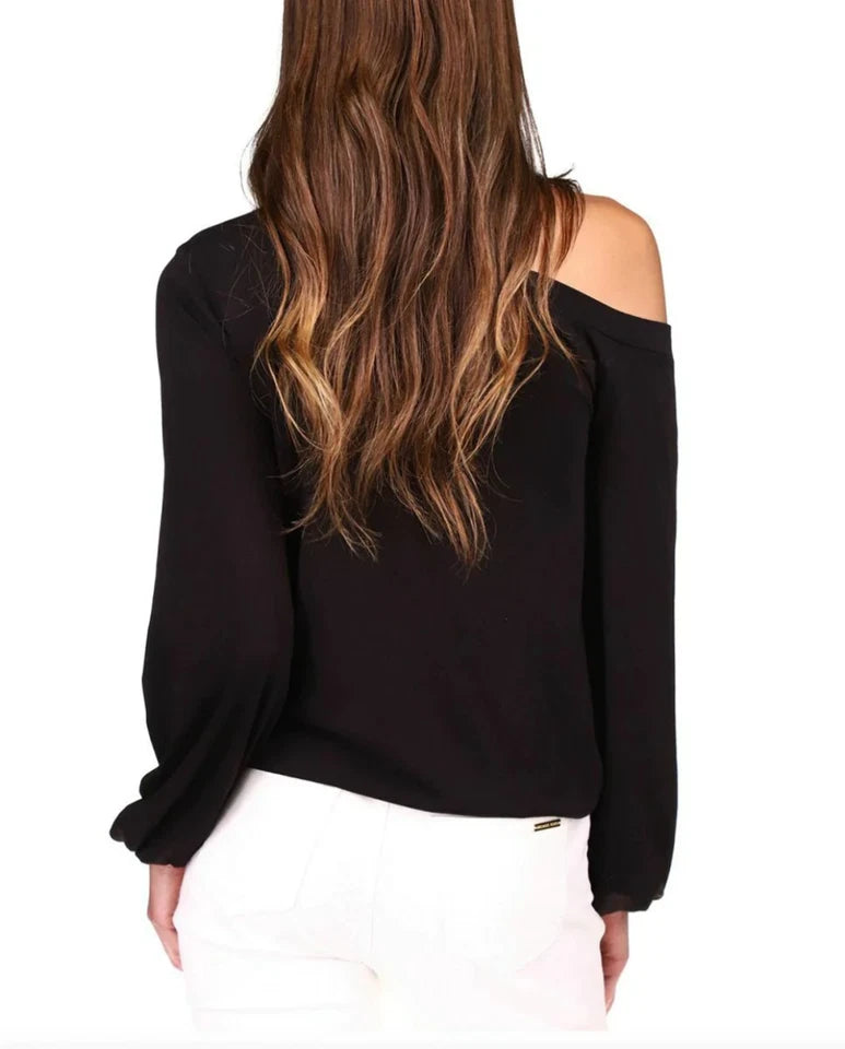 Michael Michael Kors One-Shoulder Keyhole Top, Black, PXL