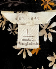 C Est 1946 Womens L Black Floral Long Sleeve Hi Low Button-Up Top Shirt Blouse