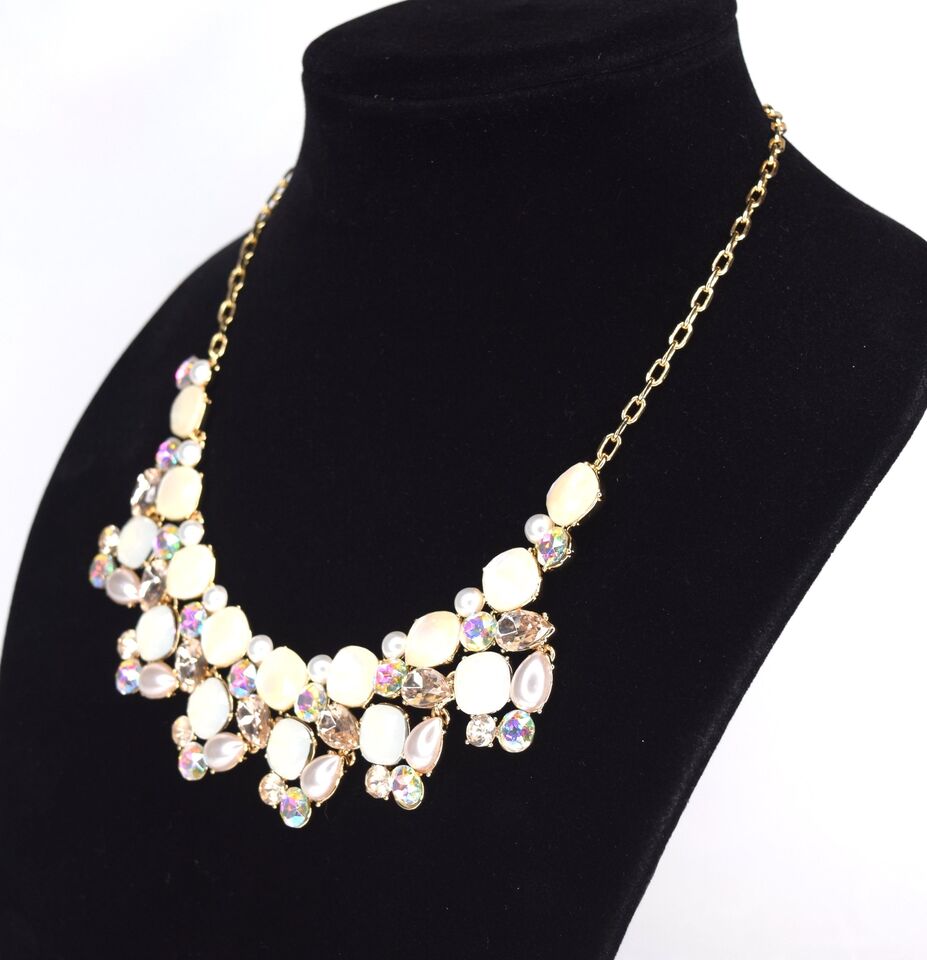 Inc Gold-Tone Stone and Glass Multi-Cluster Statement Necklace