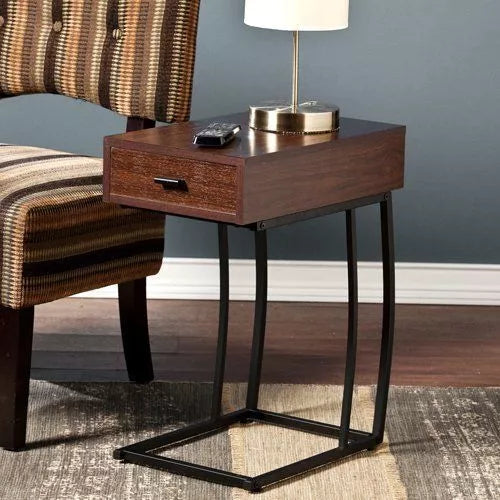 Southern Enterprises Porten Side Table in Walnut Finish