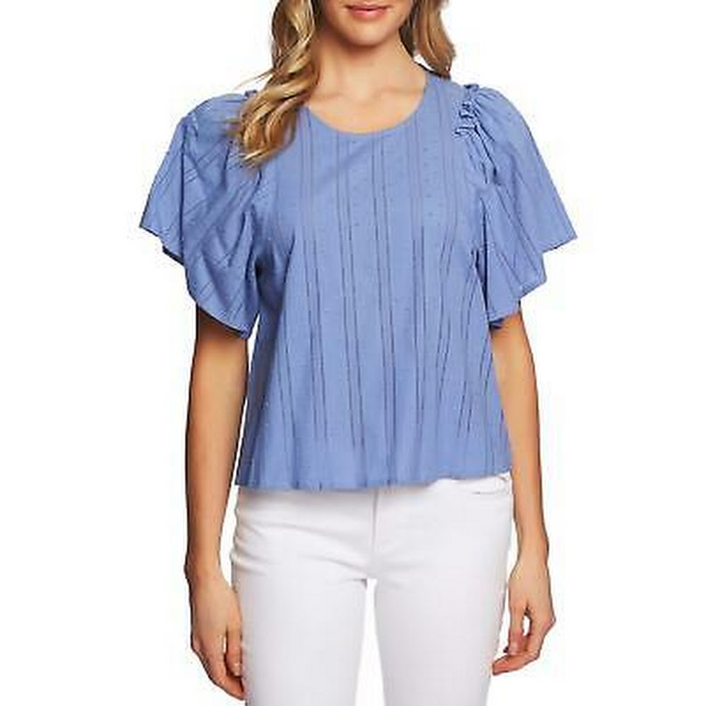 CeCe Flutter Sleeve Cotton Stripe Jacquard Blouse