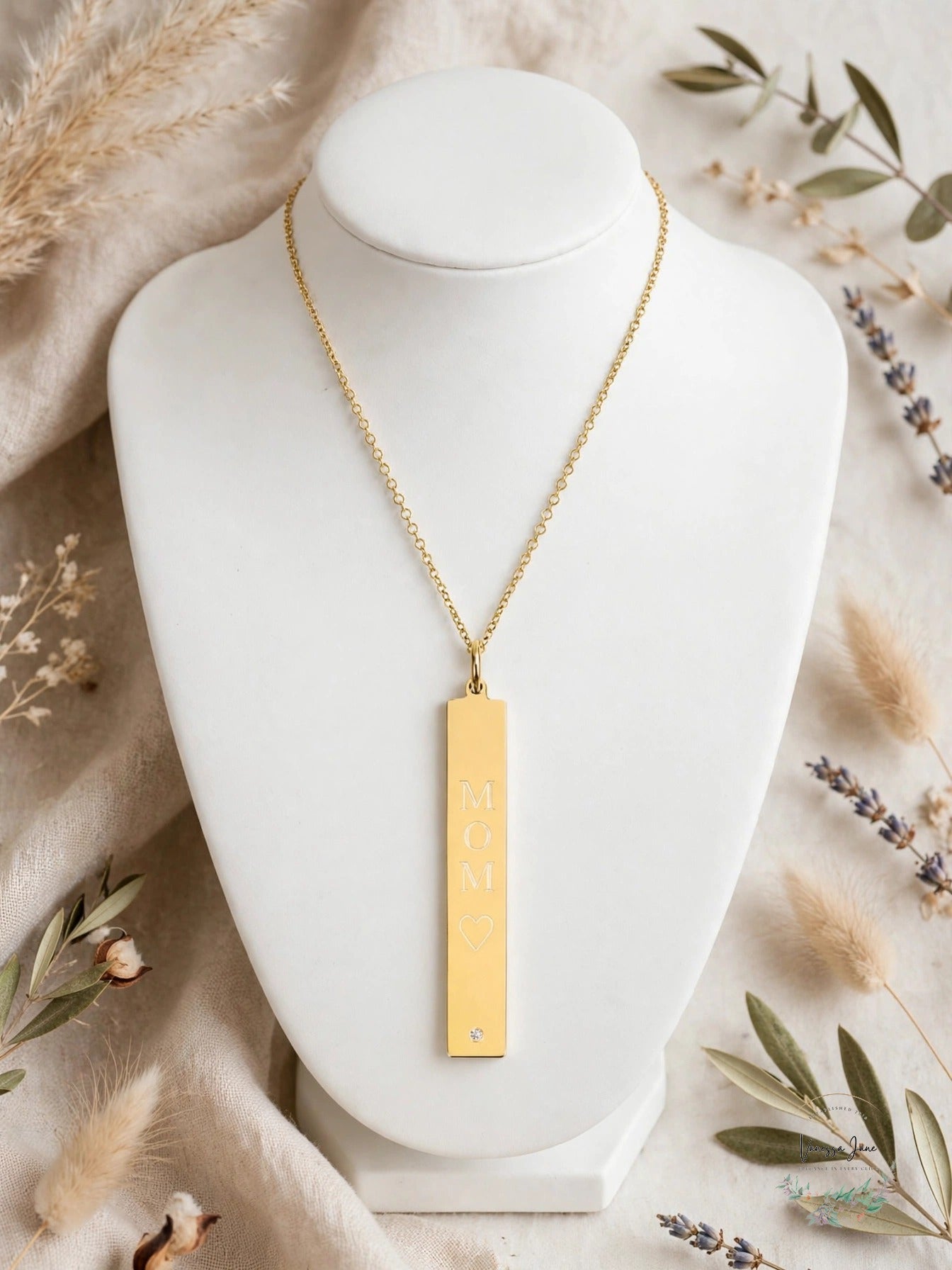 Sarah Chloe Diamond Accent MOM Bar Pendant Necklace, 14k Gold Over Silver