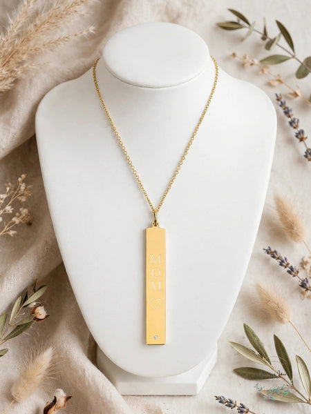 Sarah Chloe Diamond Accent MOM Bar Pendant Necklace, 14k Gold Over Silver