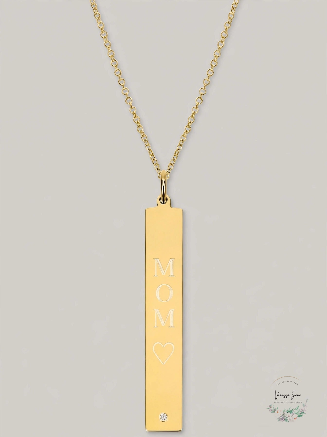 Sarah Chloe Diamond Accent MOM Bar Pendant Necklace, 14k Gold Over Silver