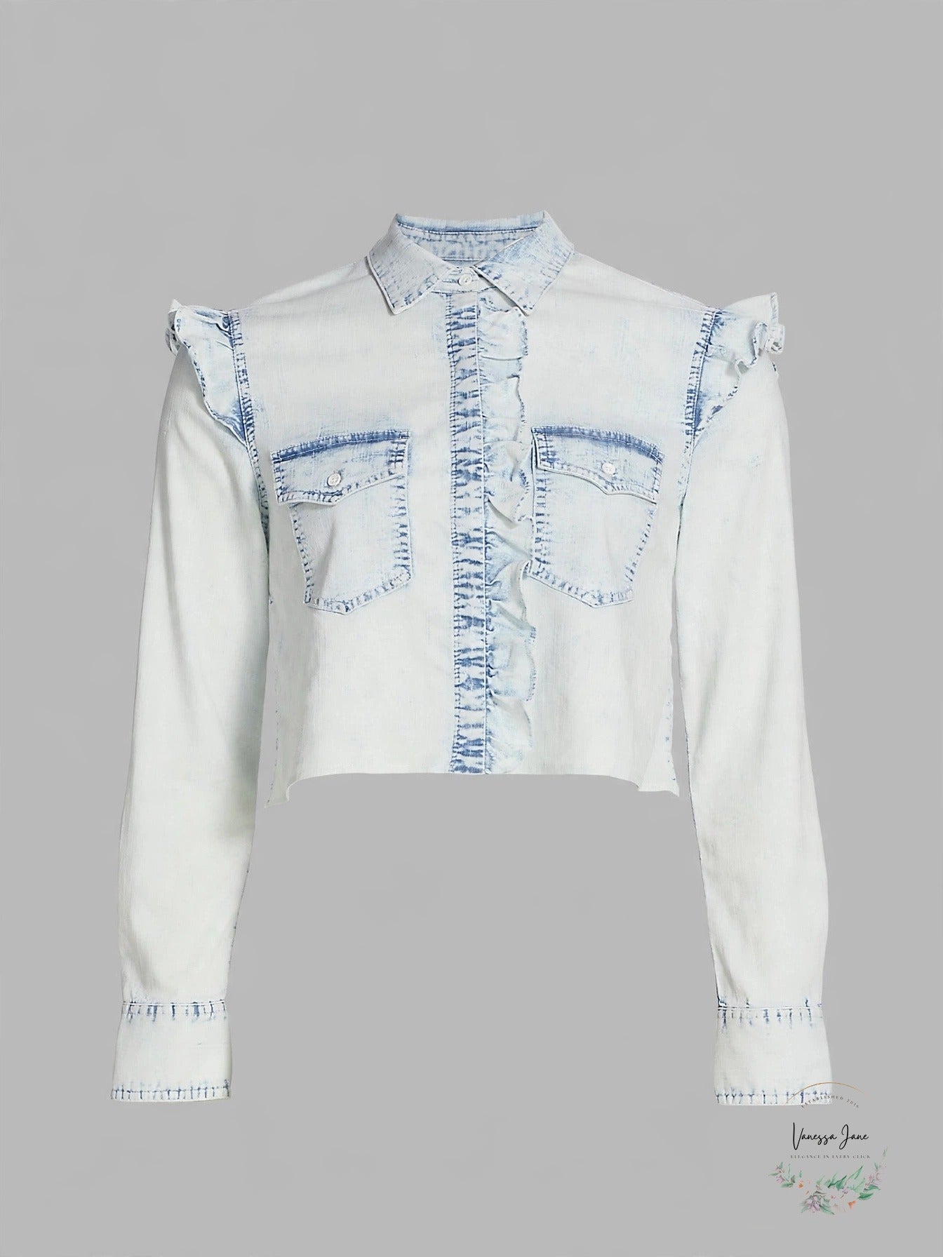 Alice + Olivia Crop Chambray Shirt in Ocean Blues, Size Small