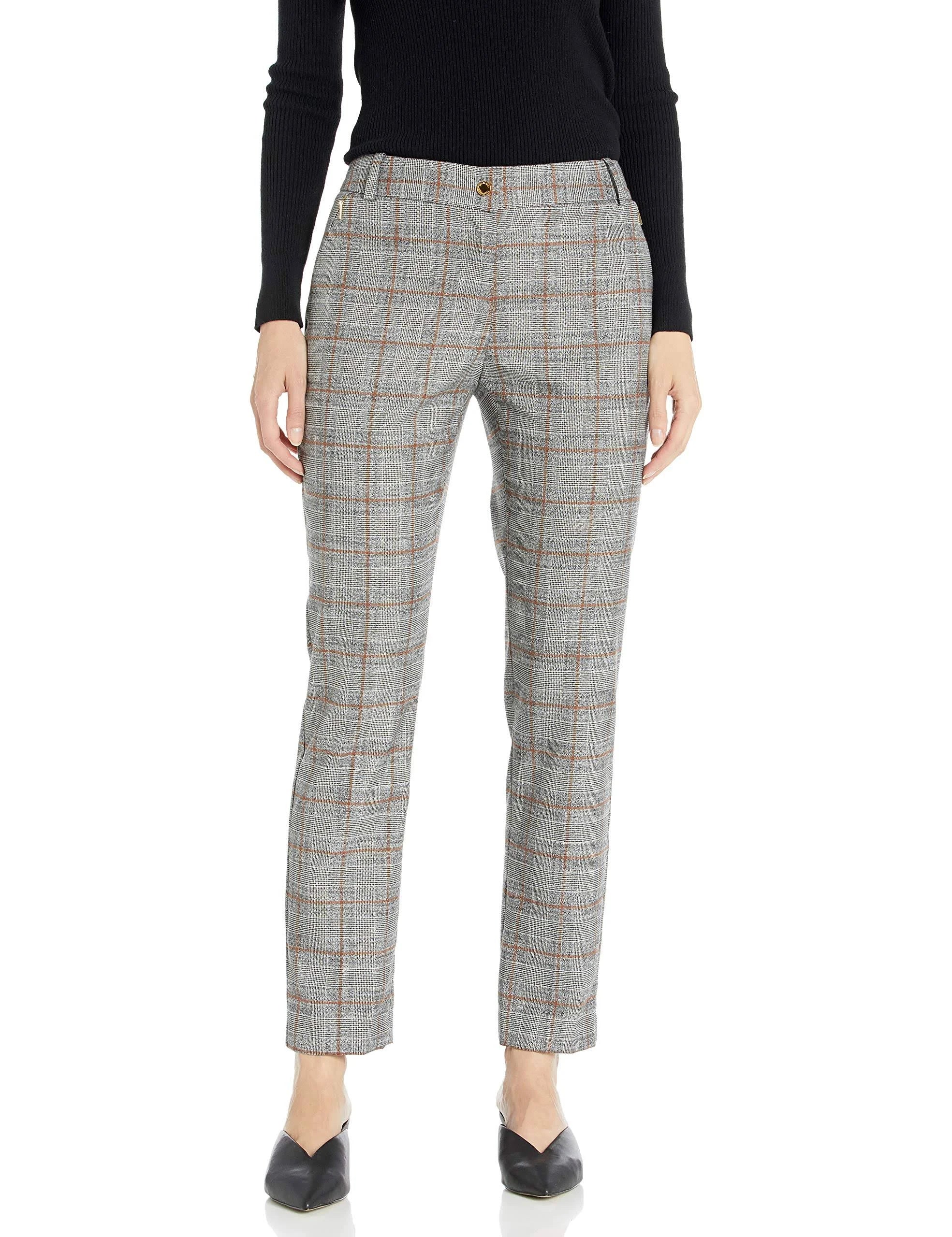 Calvin Klein Plaid Cropped Pants - Orange Multi, Size 12