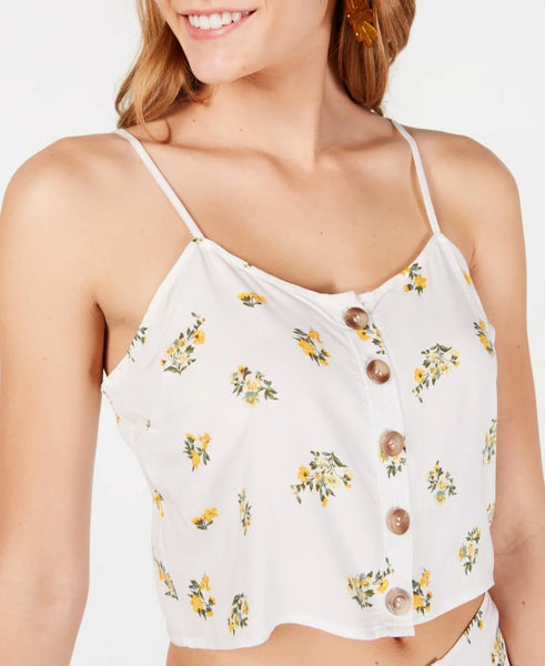 Polly & Esther Juniors Button-Front Floral-Print Tank Top