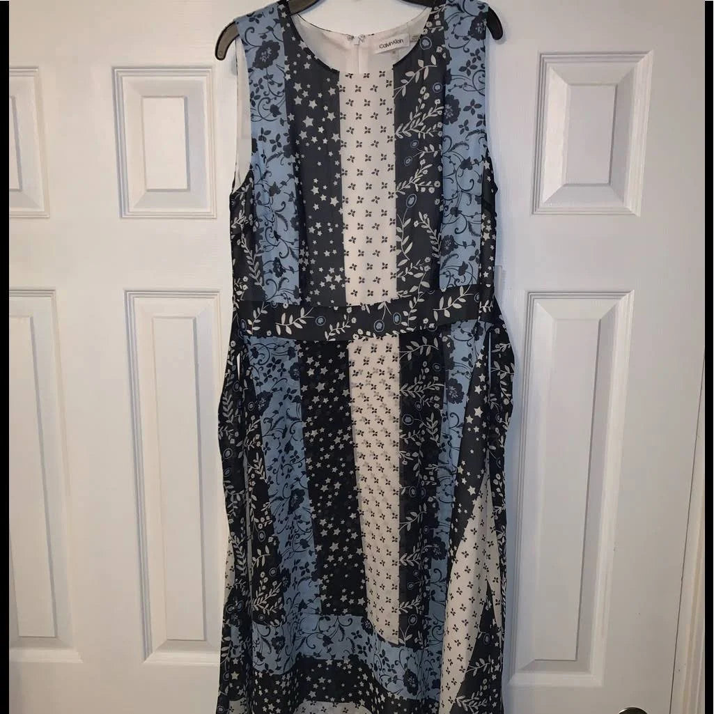 Calvin Klein Printed Faux-Wrap Dress, Size 10