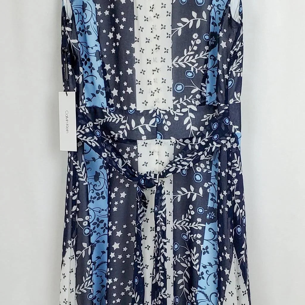 Calvin Klein Printed Faux-Wrap Dress, Size 10