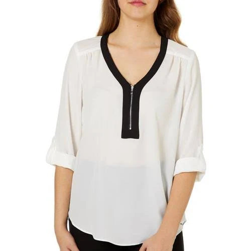 A. Byer Juniors Contrast Trim Zip Neck Top, Size XS