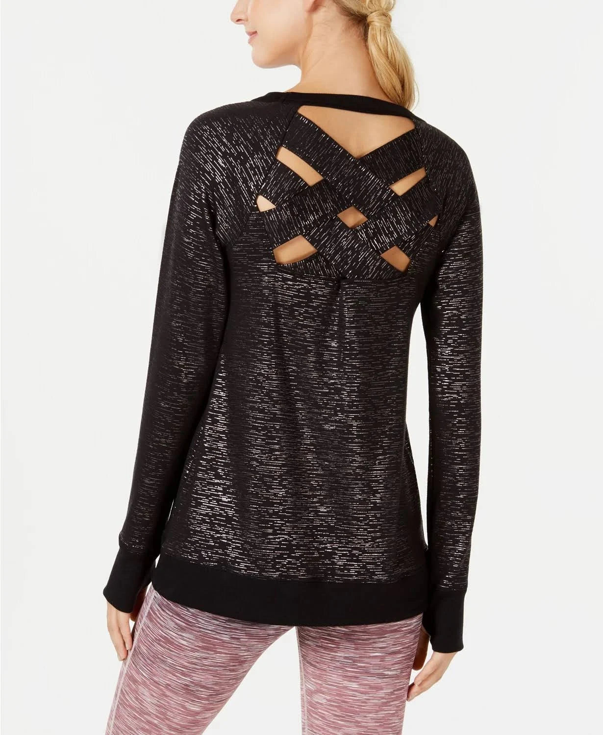 Ideology Metallic Cross-Back Sweatshirt, Size XS