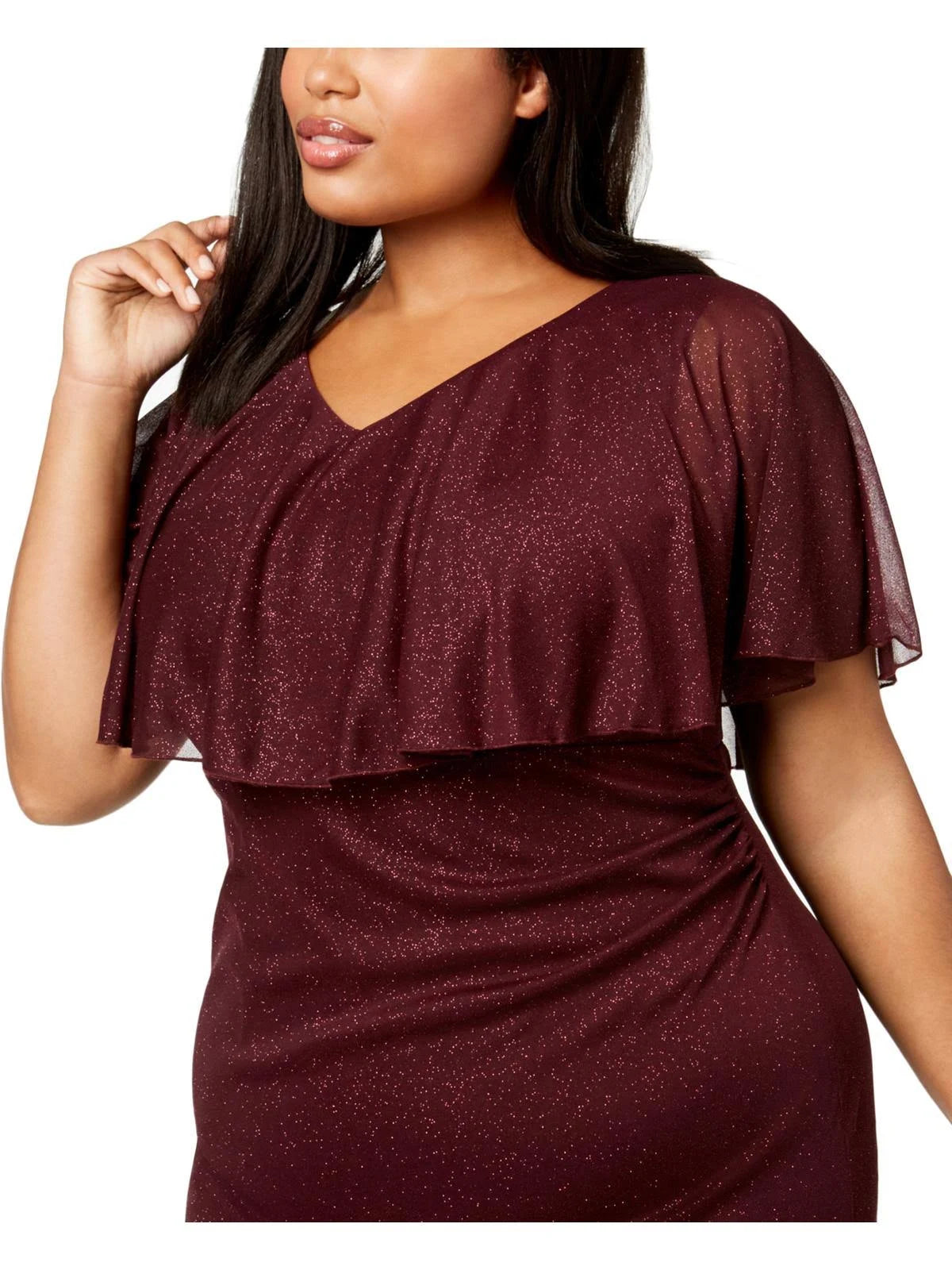 Connected Womens Plus Size Metallic Popover Dress, 14W/Bordeaux