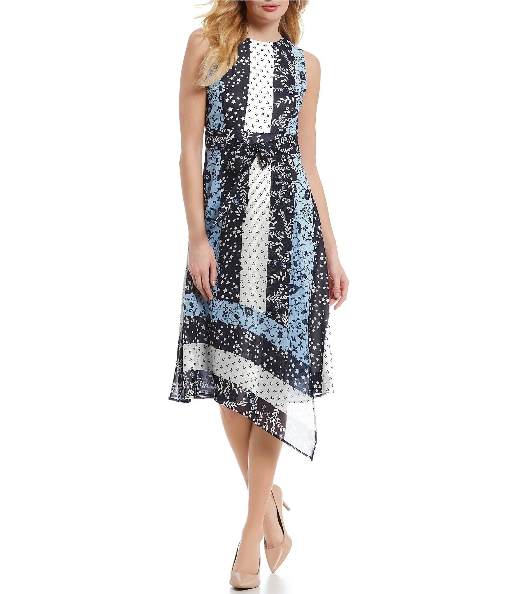 Calvin Klein Printed Faux-Wrap Dress, Size 10