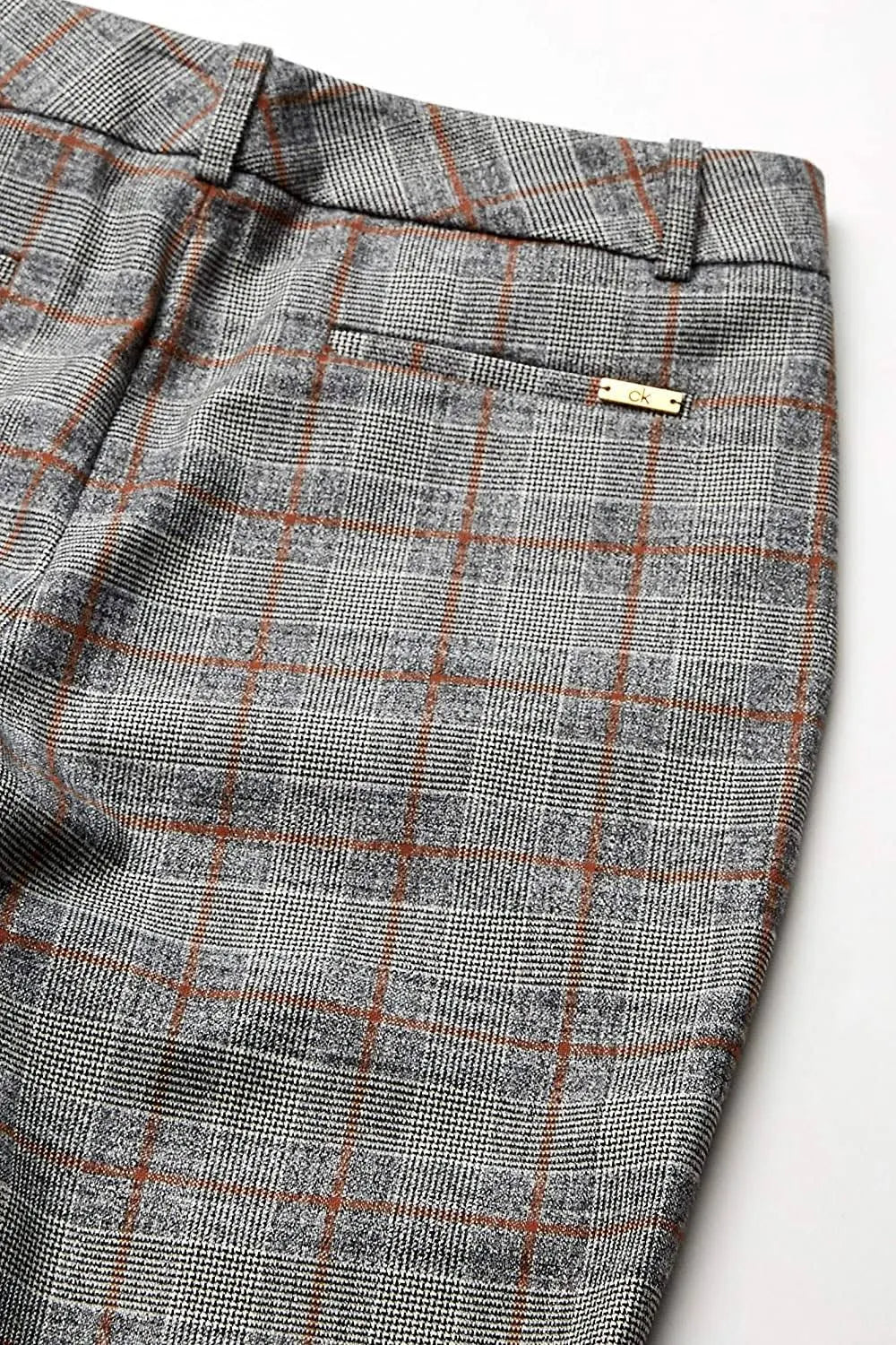 Calvin Klein Plaid Cropped Pants - Orange Multi, Size 12