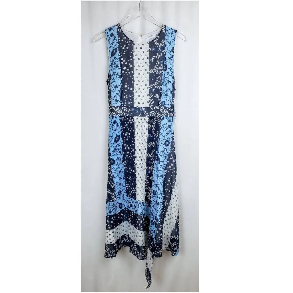 Calvin Klein Printed Faux-Wrap Dress, Size 10