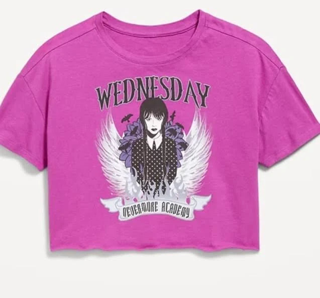 Old Navy Girls Wednesday Nevermore Purple Cropped T-Shirt, Size 14–16
