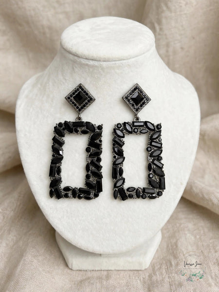Christian Siriano NYC Black Glass Stone Rectangle Drop Earrings