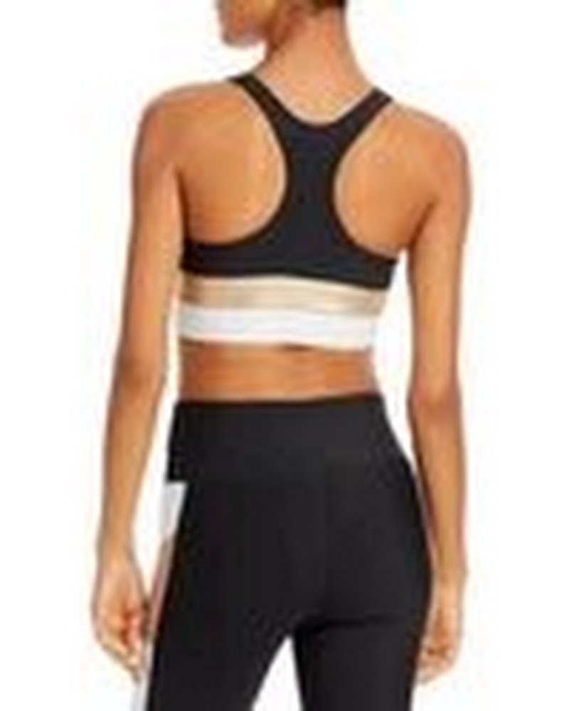 Aqua Athletic Womens Striped Panel Sports Bra, Black/White, XS