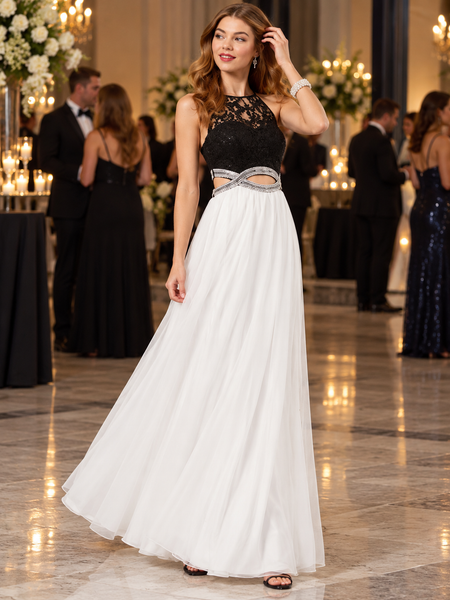 Black and white Speechless gown at formal event