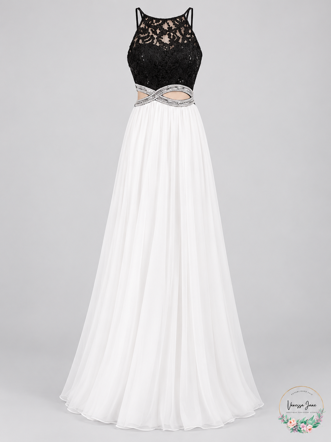 Black and white Speechless gown product view