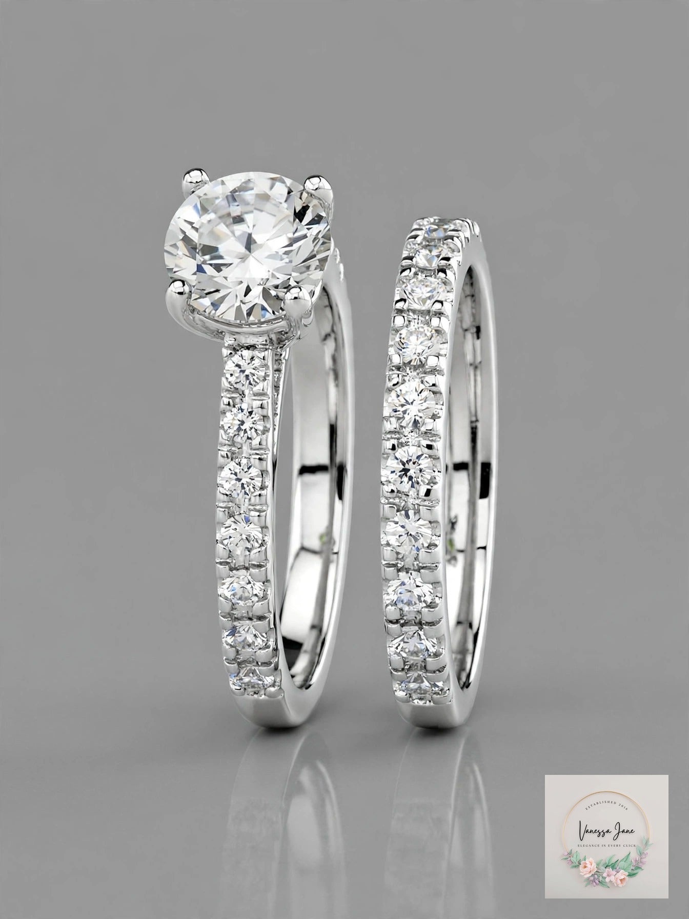 Charter Club CZ Solitaire Engagement Ring Set, 2 Bands, Size 5 NWT