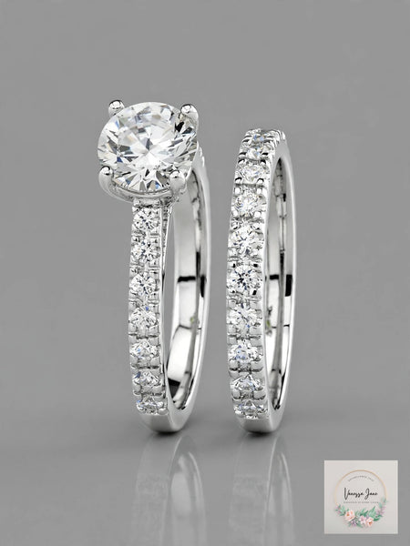Charter Club CZ Solitaire Engagement Ring Set, 2 Bands, Size 5 NWT