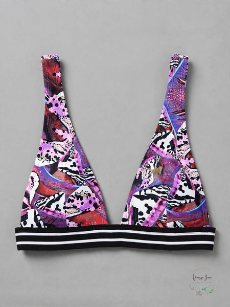 Guess Womens Butterfly Print Triangle Bikini Top Size Large Purple Multi