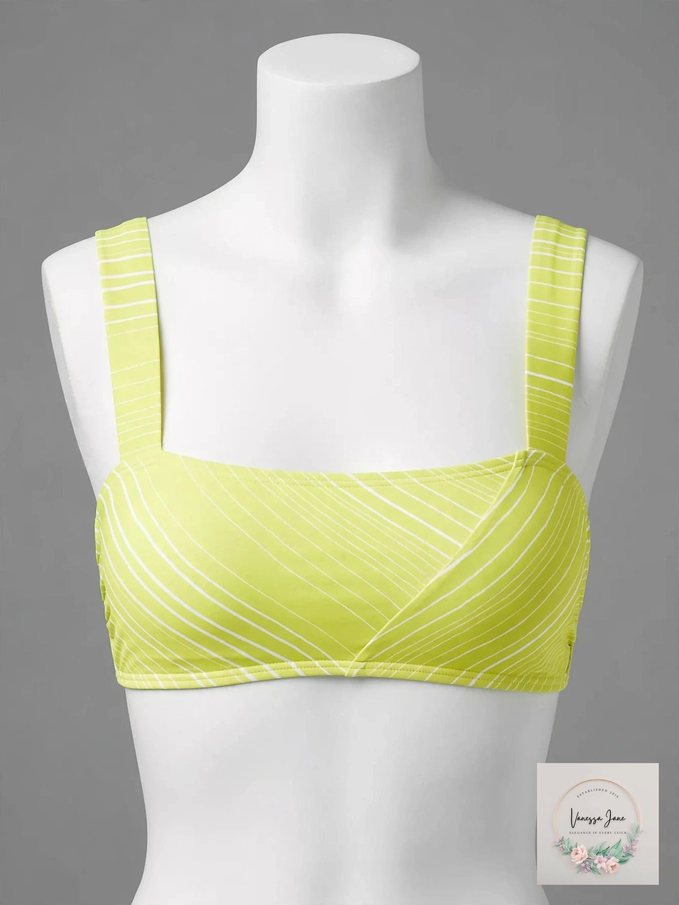 Vince Camuto Yellow Striped Square-Neck Bikini Top, Size XS NWT