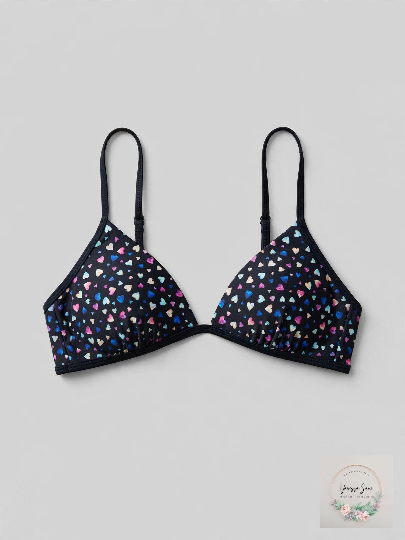 Salt + Cove juniors confetti hearts push-up bikini top, black multicolor, medium