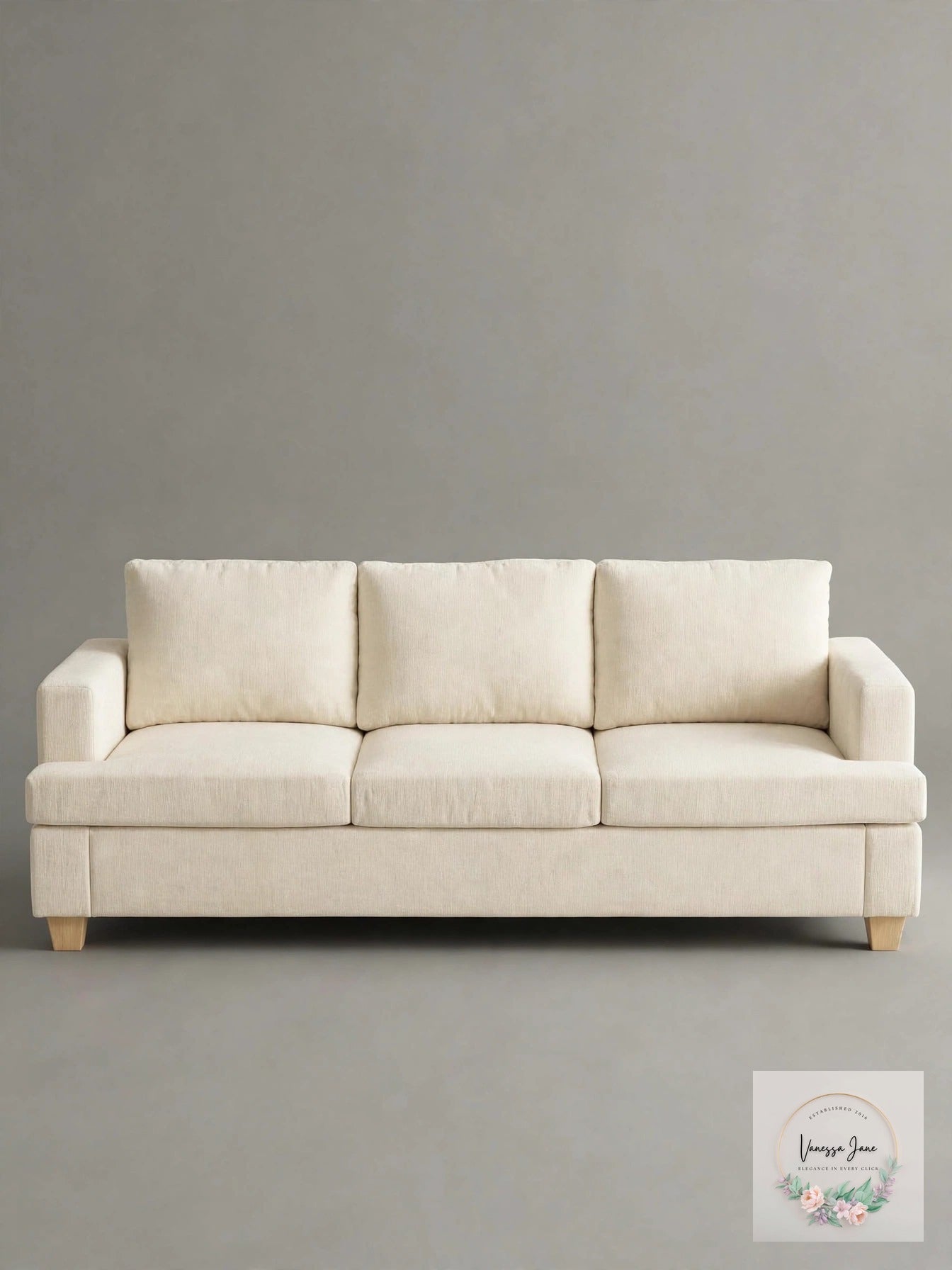 Apicizon 89in white chenille 3-seater modern sofa