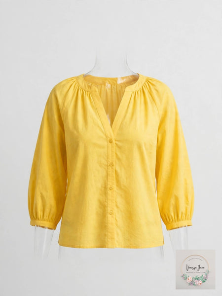 Boston Proper Brooke Notch Neck Poplin Shirt, Haberno Yellow, M NWT