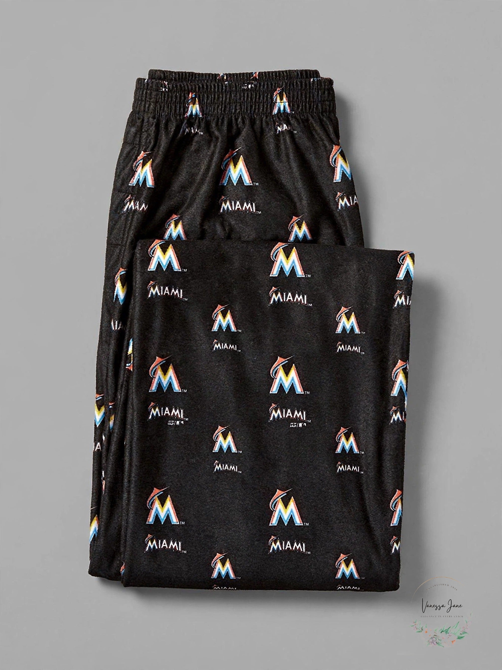 Miami Marlins MLB Boys Team Print Sleepwear Pants, Black, Medium 5-6