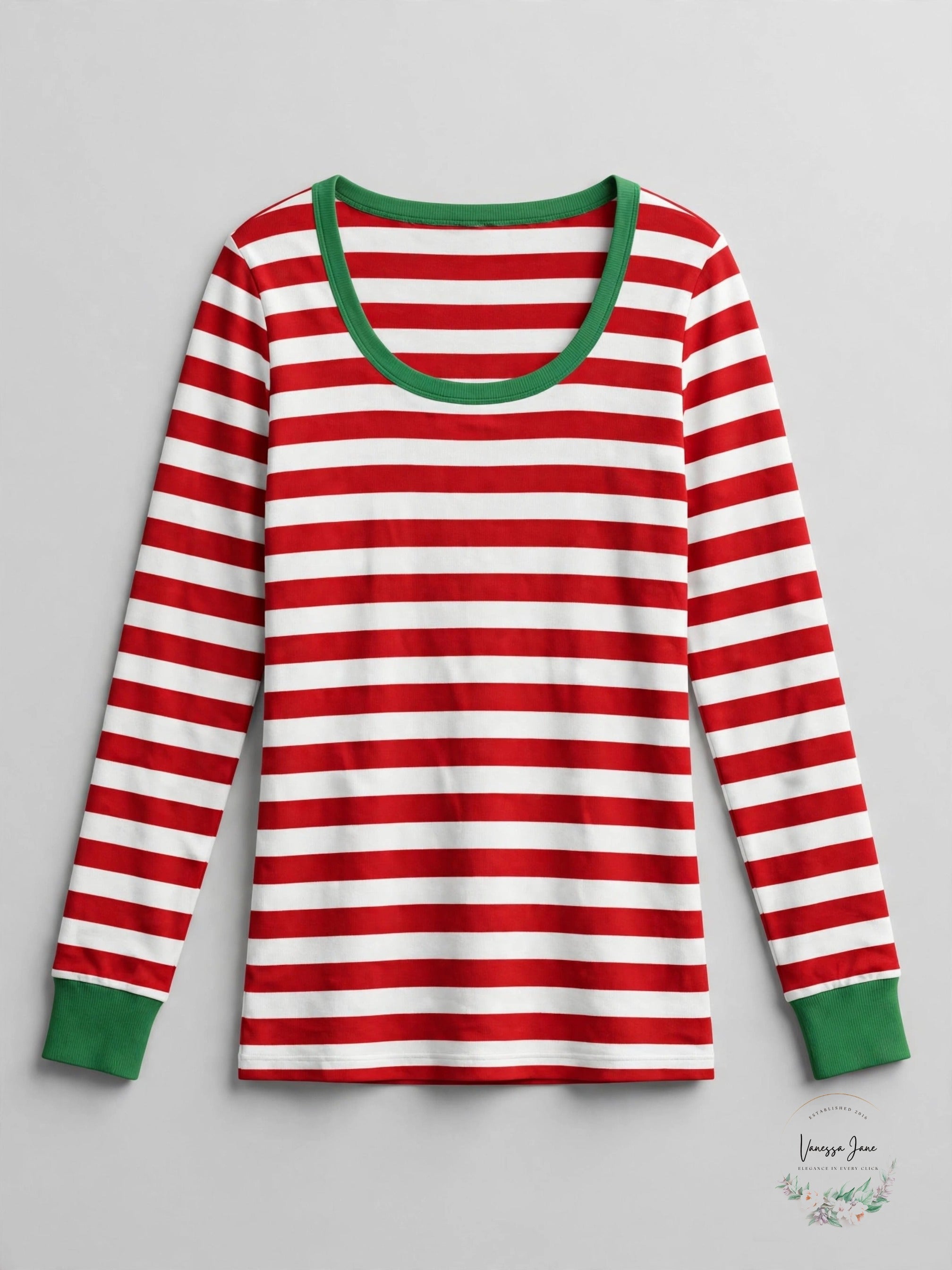 Womens red white stripe pajama top stock photo