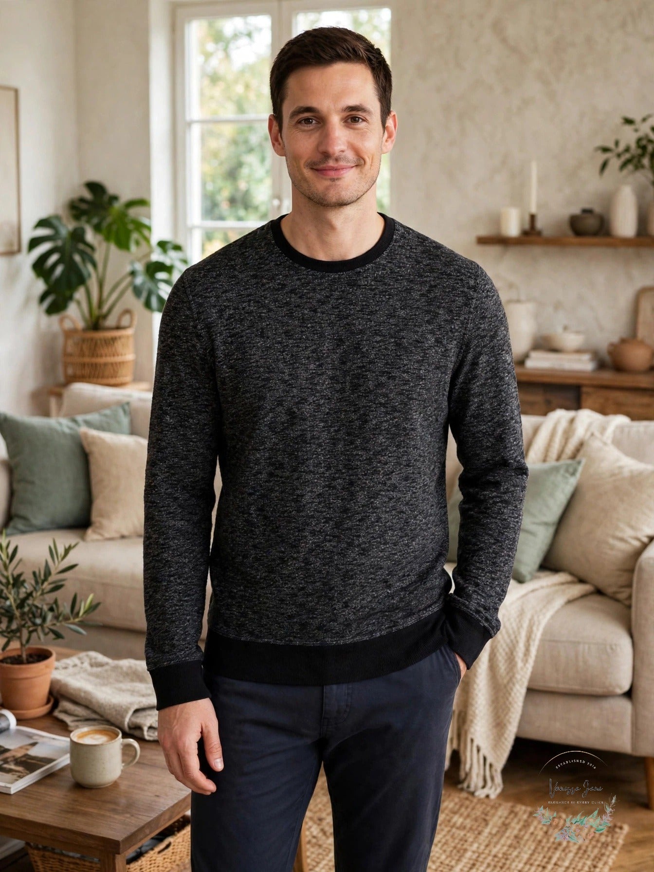 Alfani Men's Star Textured Crewneck Sweater Black, Size Large