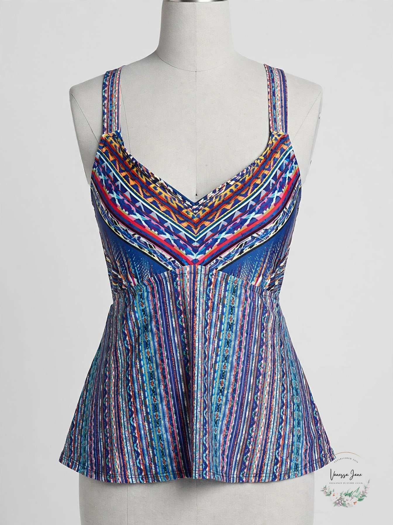 Jessica Simpson Women's Plus Tankini Top Cross Back Multi Stripe, Size 0X