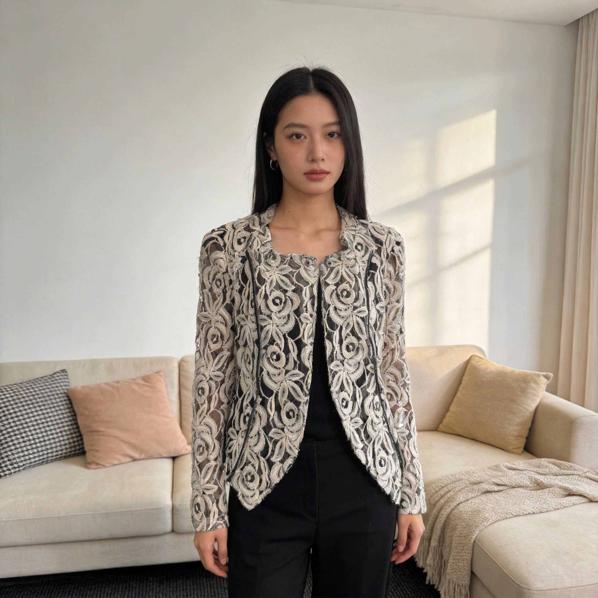 INC International Concepts Womens Black and Beige Jacket, Size M