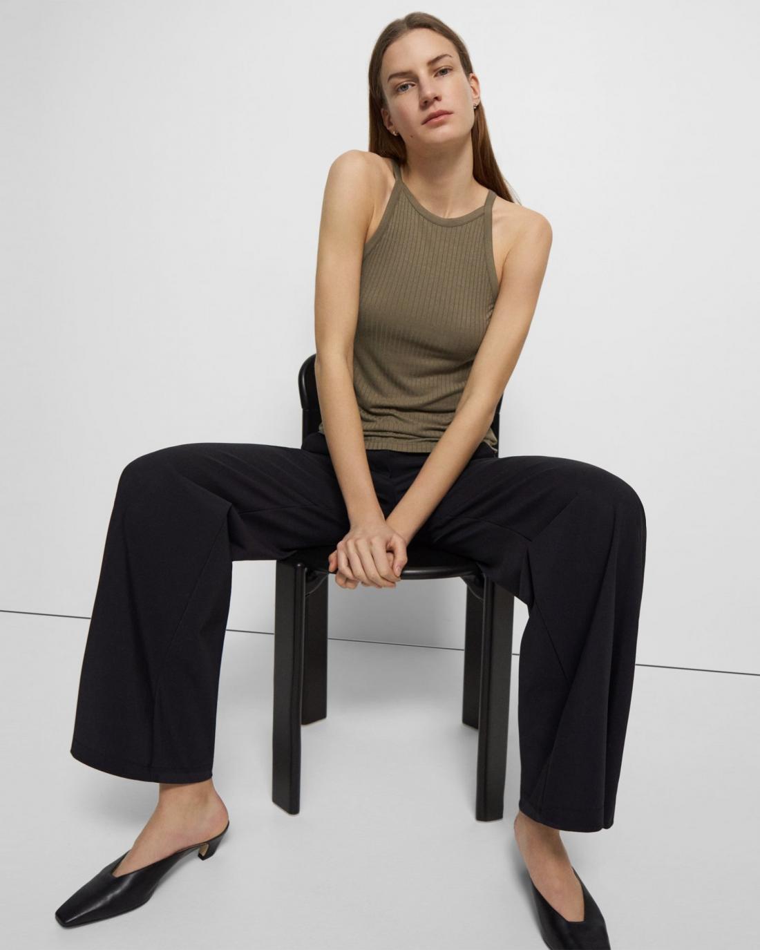 Theory Cropped Halter Tank in Ribbed Knit