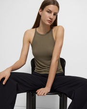 Theory Cropped Halter Tank in Ribbed Knit