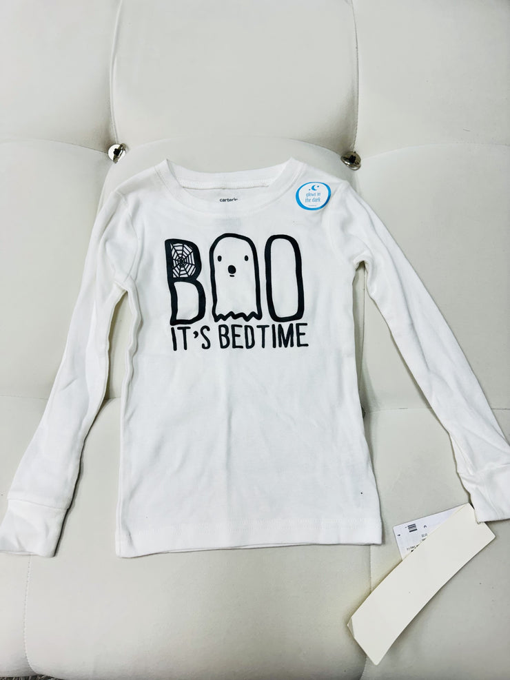 Carters  Kids Boo! Its Bedtime Snug-Fit Long-Sleeve Pajama Top/4T/White